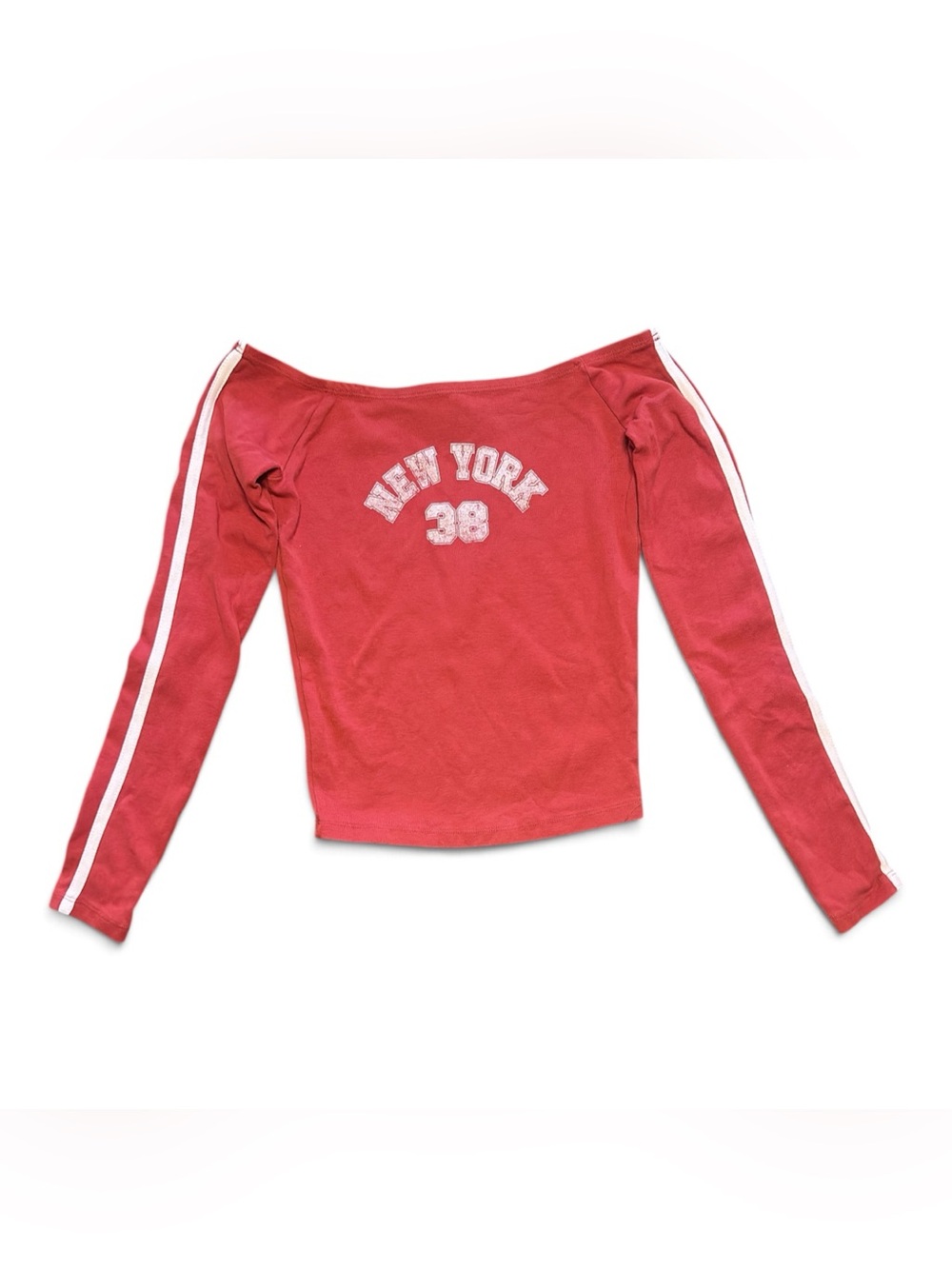 Forever 21 New York 38 Red Off Shoulder Long Sleeve Y2K Top Small